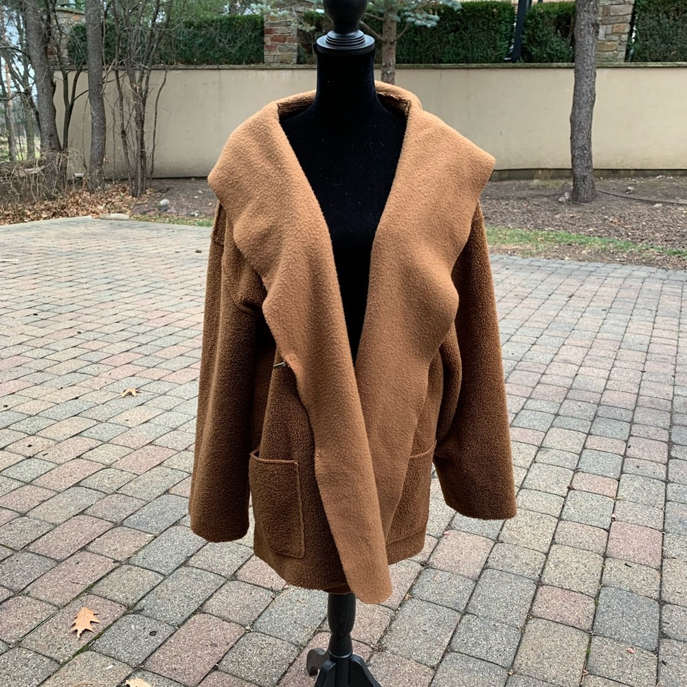 NWOT Max Studio Hooded Faux Shearling Knit Jacket/Teddy Coat - Picture 4 of 16
